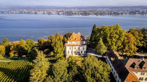 Luftaufnahme von Schloss Arenenberg und dem westlichen Bodensee